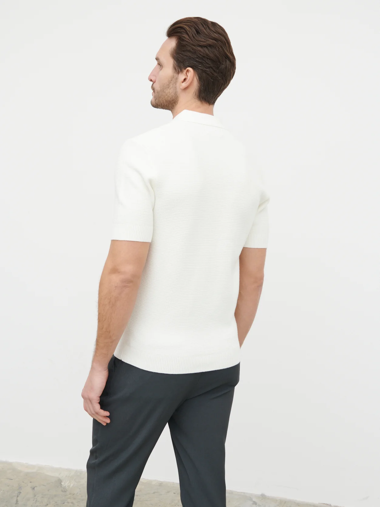 Nolan Textured Zip Polo - Cream - Image 3