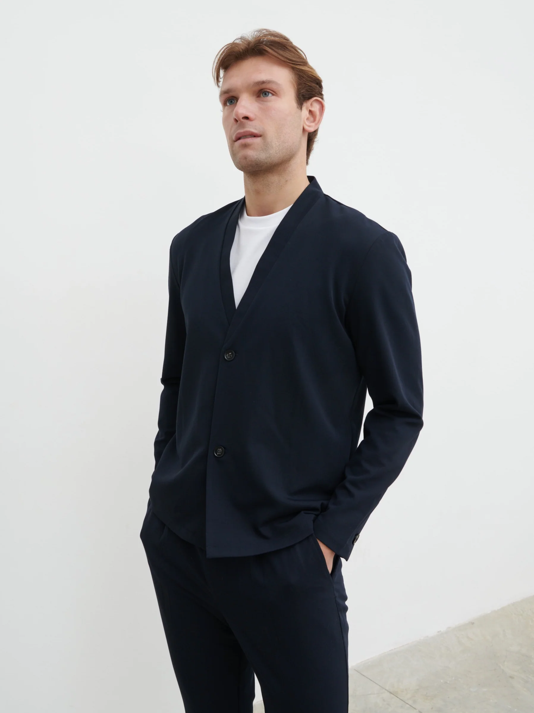 Orson Collarless Jacket - Navy - Image 4