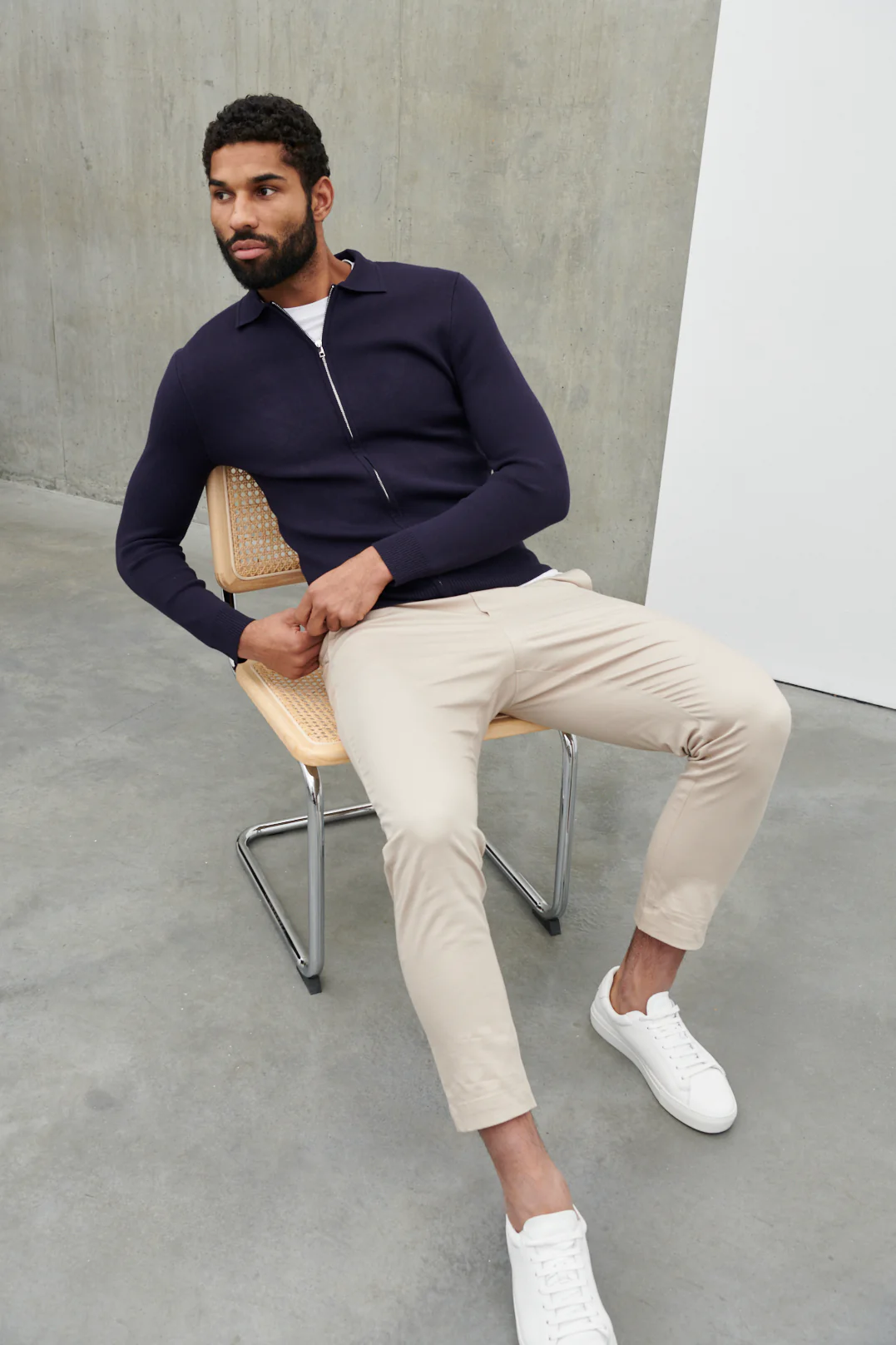 Otis Collared Knit Jacket - Navy - Image 3