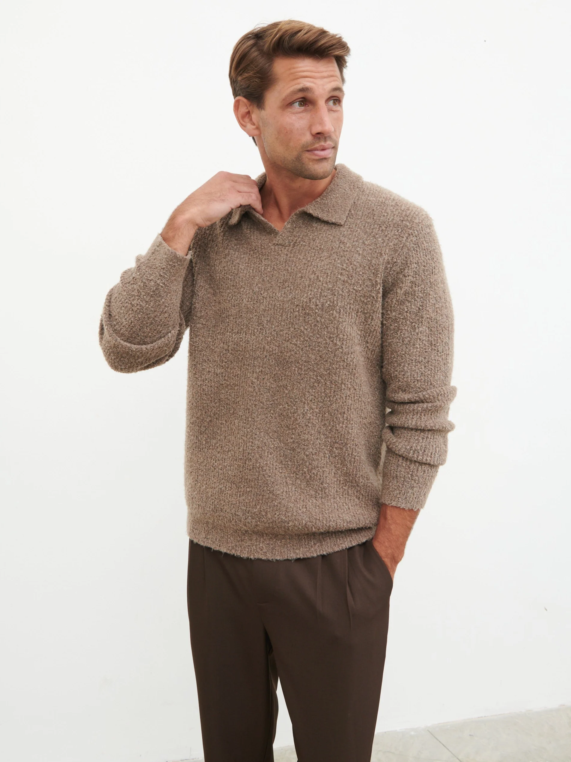Otto Oversized Knit Polo - Light Brown - Image 3