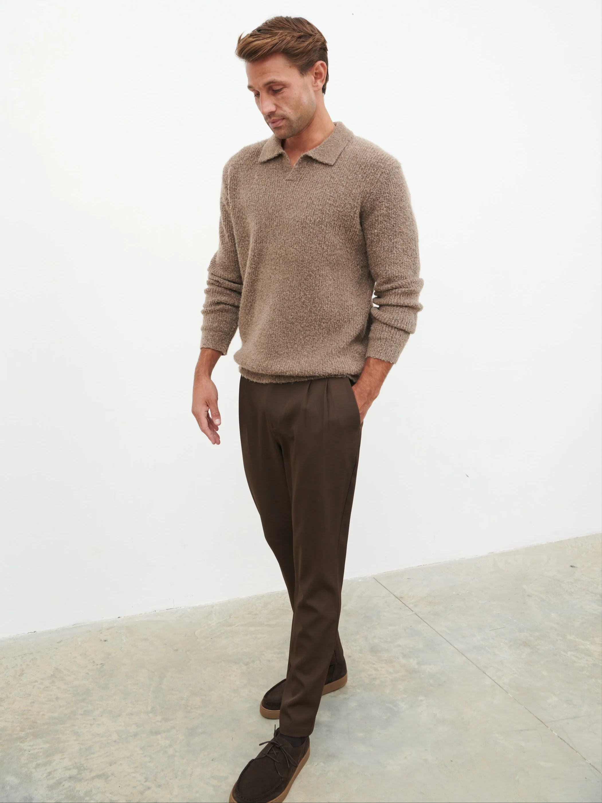 Otto Oversized Knit Polo - Light Brown - Image 4