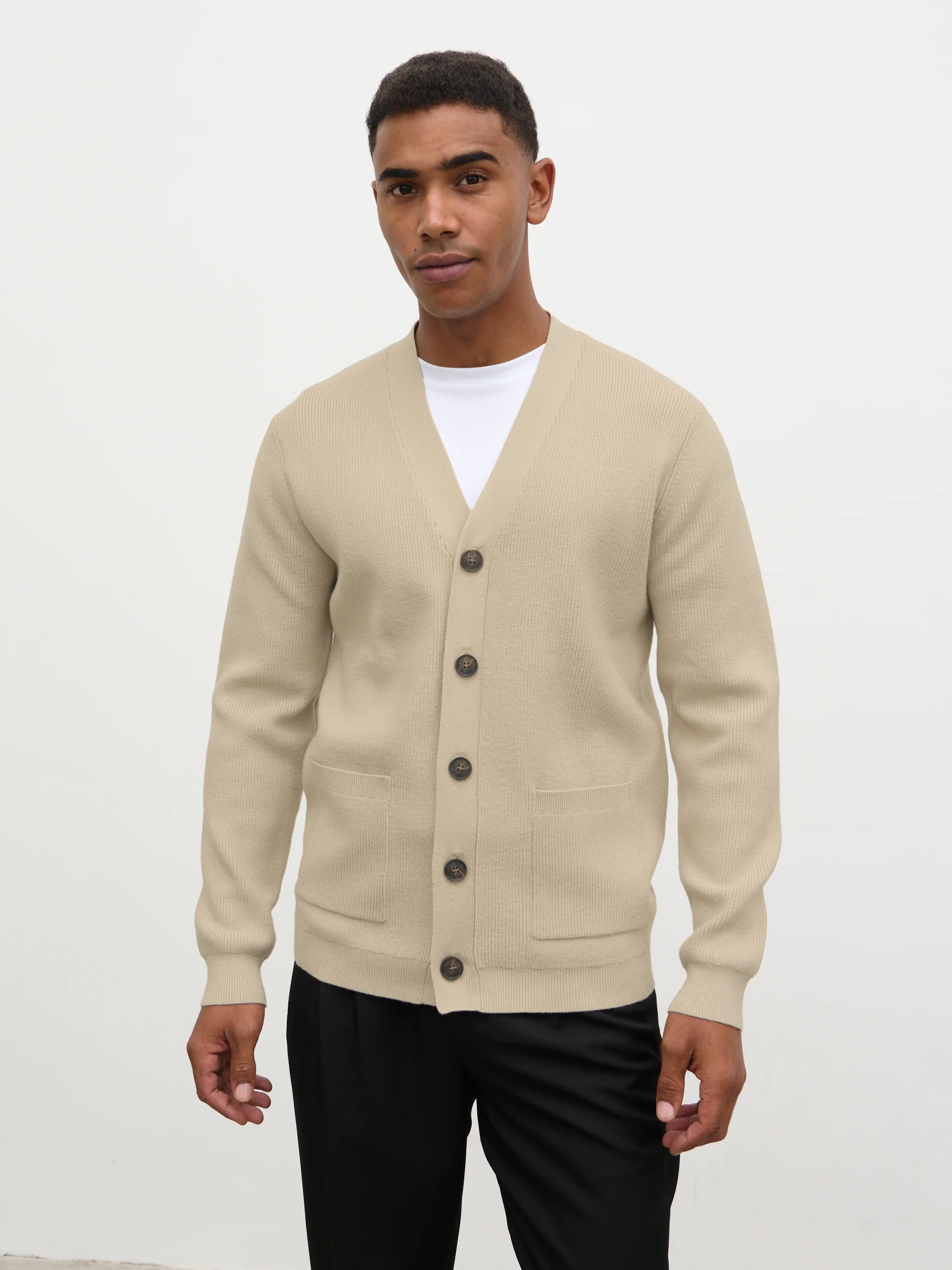 Percey Ribbed Knit Pocket Cardigan - Beige Marl - Image 3