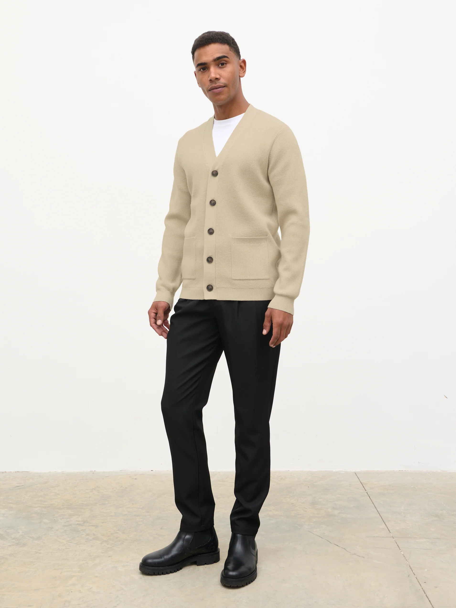 Percey Ribbed Knit Pocket Cardigan - Beige Marl - Image 8
