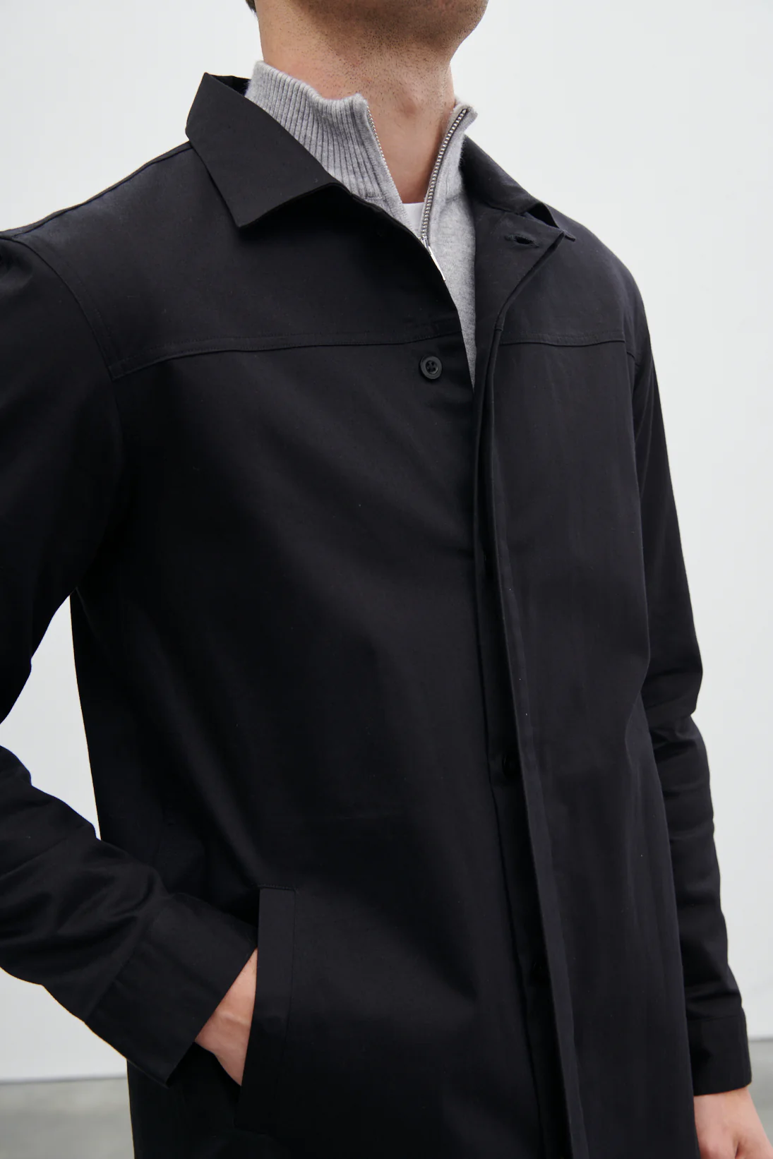 Pierre Long Line Collared Coat - Black - Image 4