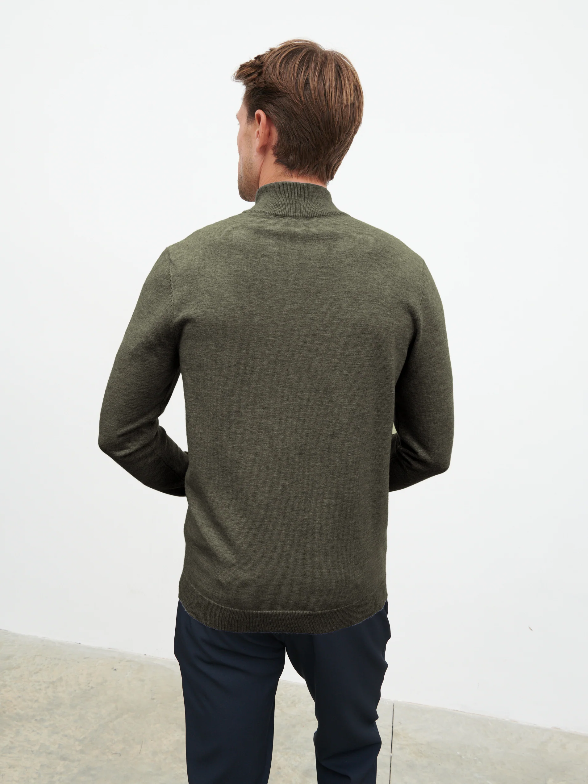 Radcliffe Quarter Zip Knit Jumper - Dark Olive - Image 4