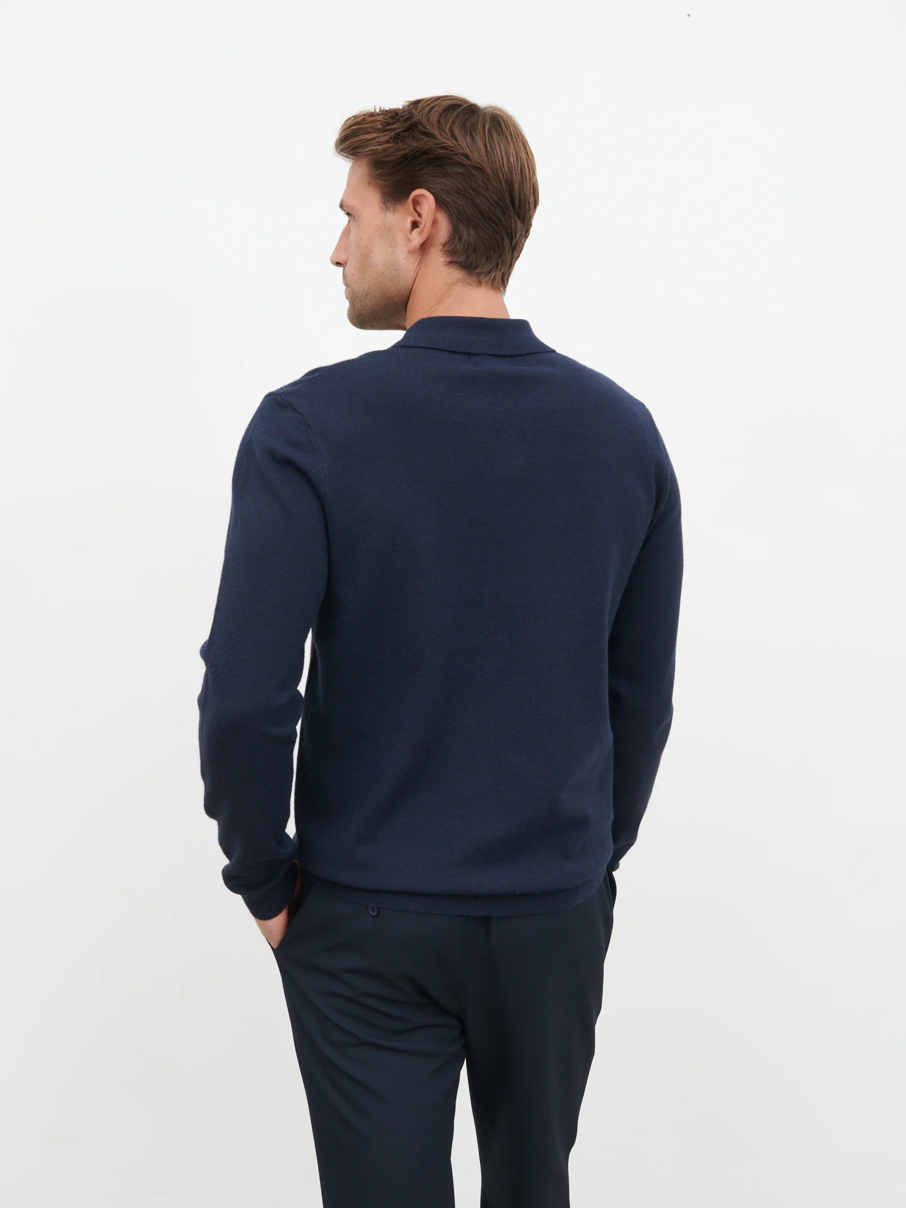 Robin Long Sleeve Lightweight Knit Polo - Navy - Image 6