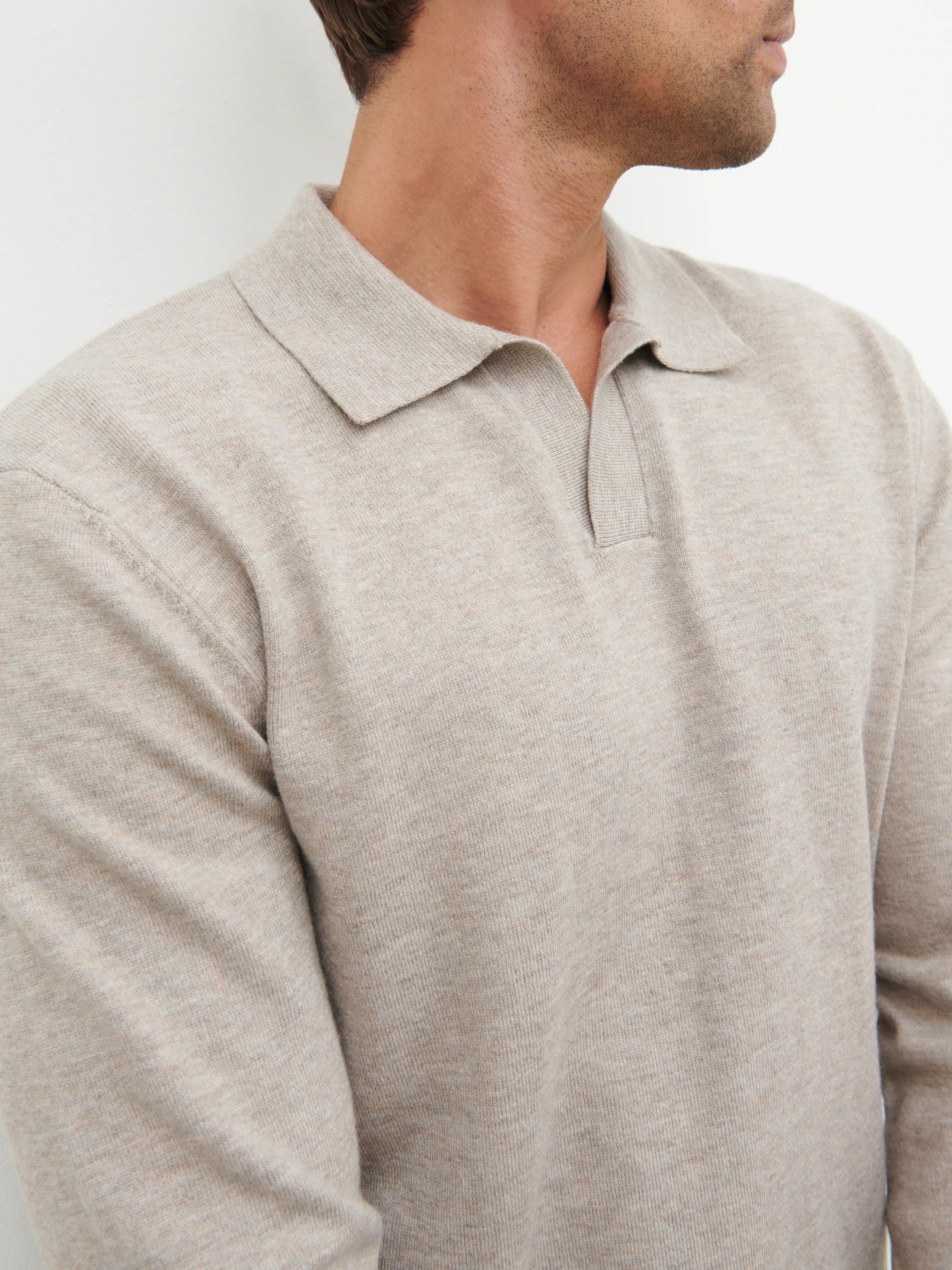 Robin Long Sleeve Lightweight Knit Polo - Taupe - Image 4
