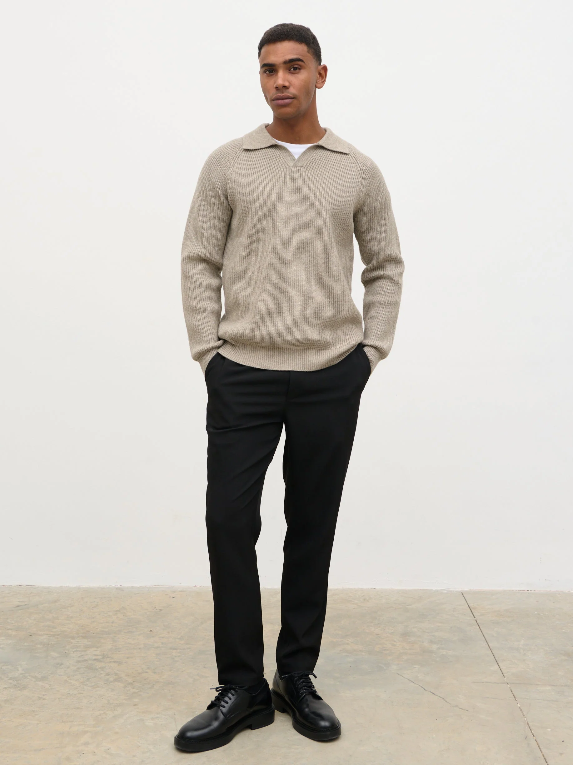 Rupert Rib Knit Polo - Greige - Image 4