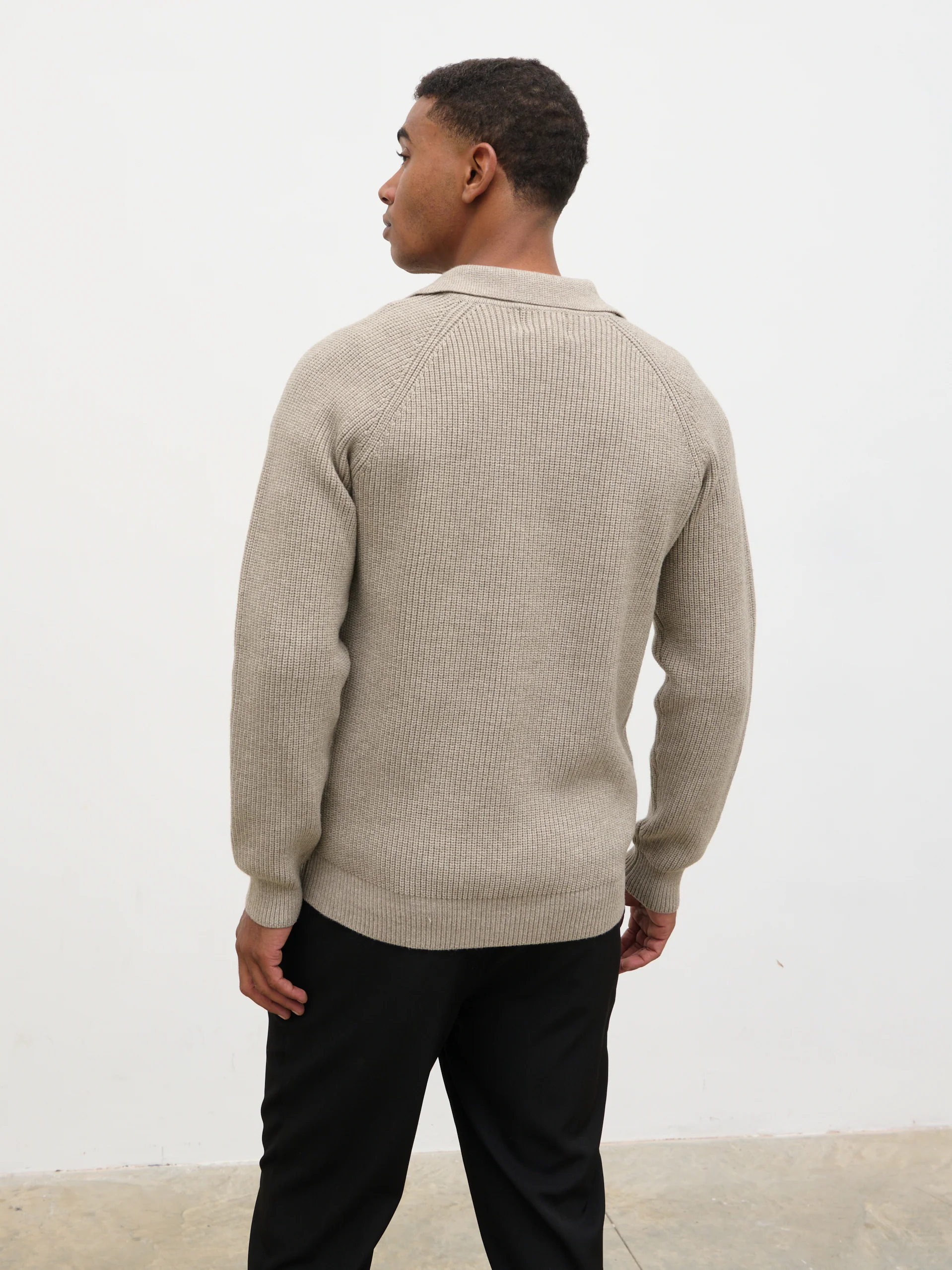 Rupert Rib Knit Polo - Greige - Image 6