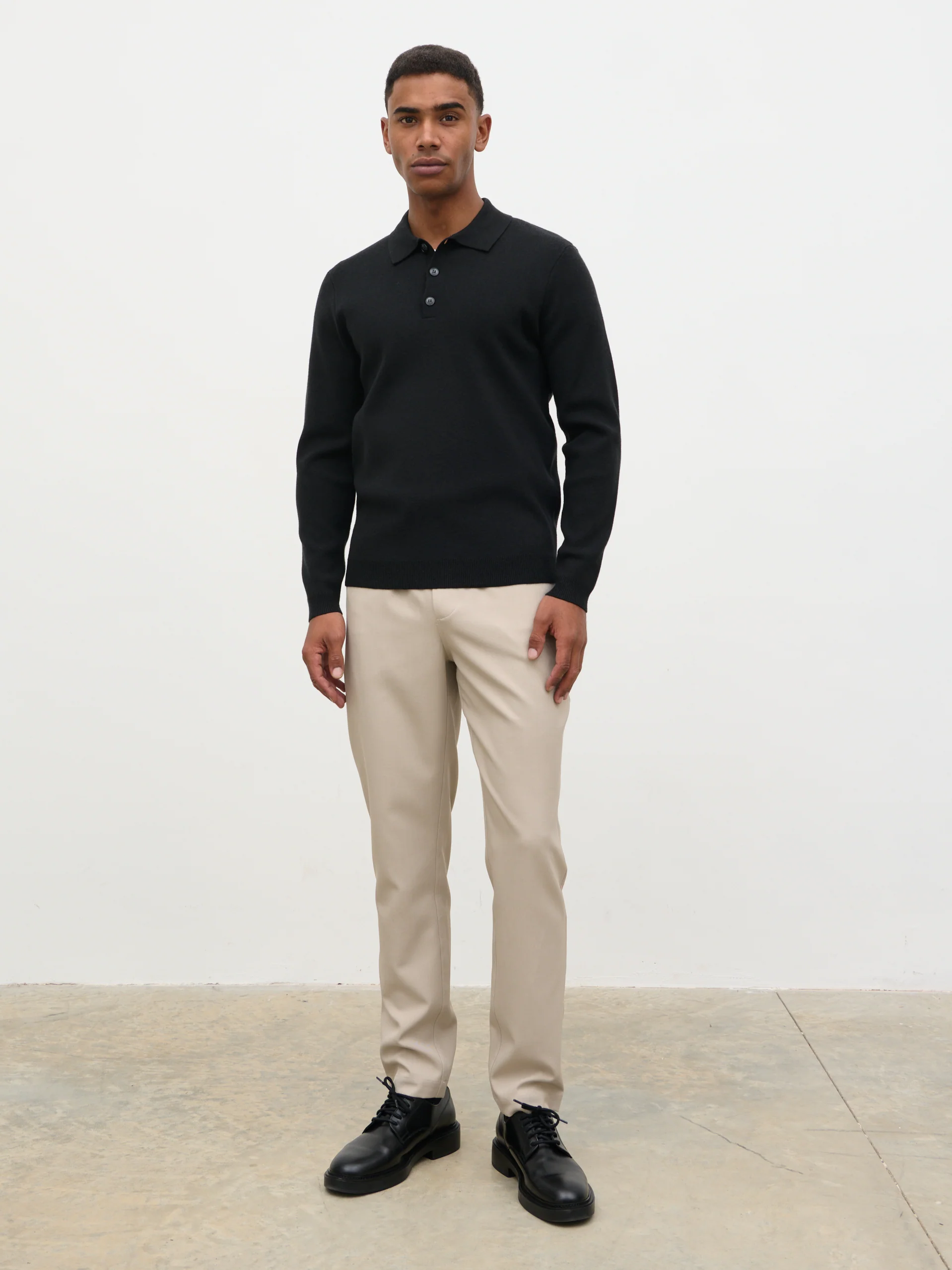 Rylan Button Long Sleeve Knit Polo - Black - Image 2