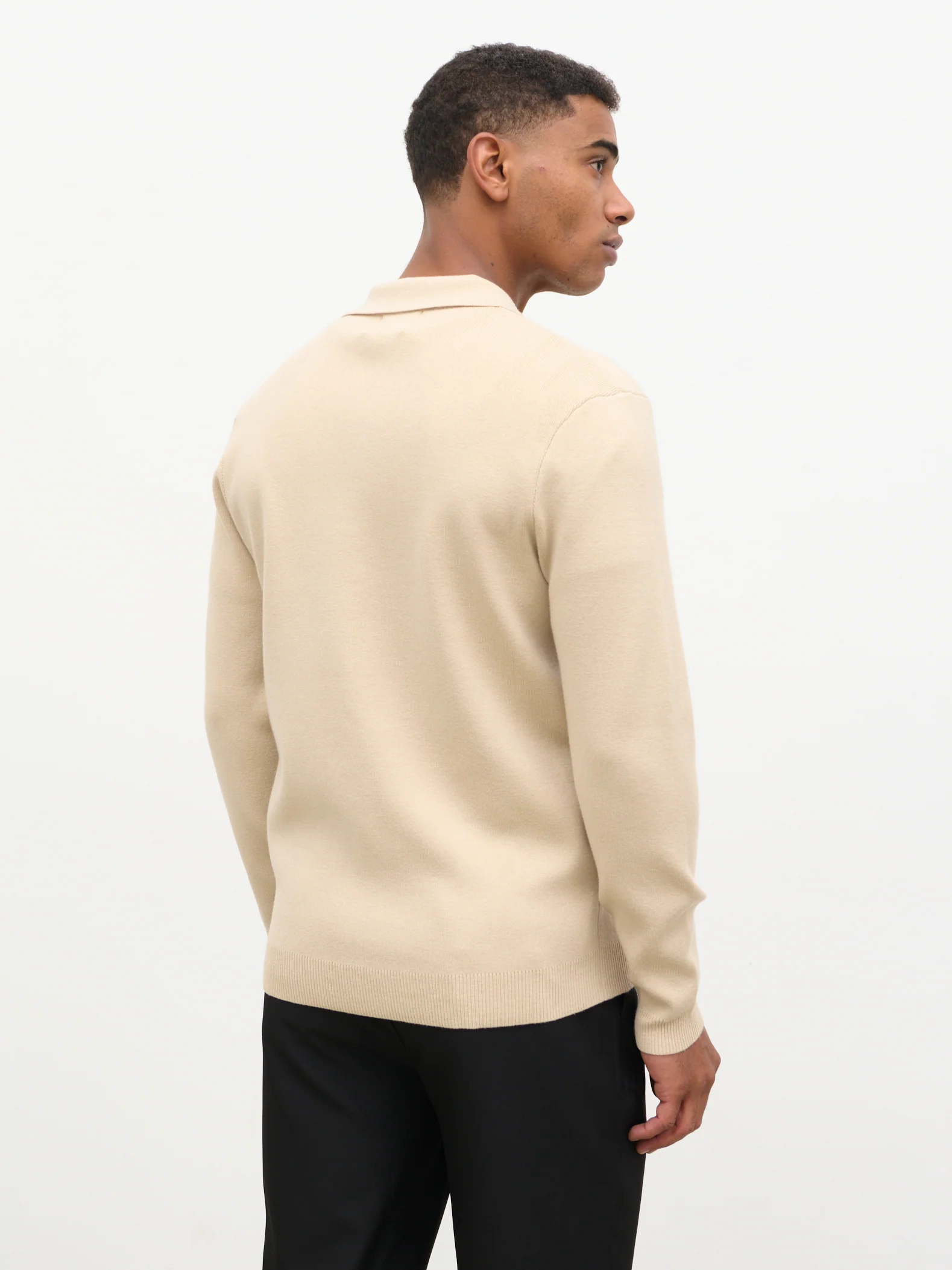 Rylan Button Long Sleeve Knit Polo - Stone - Image 5