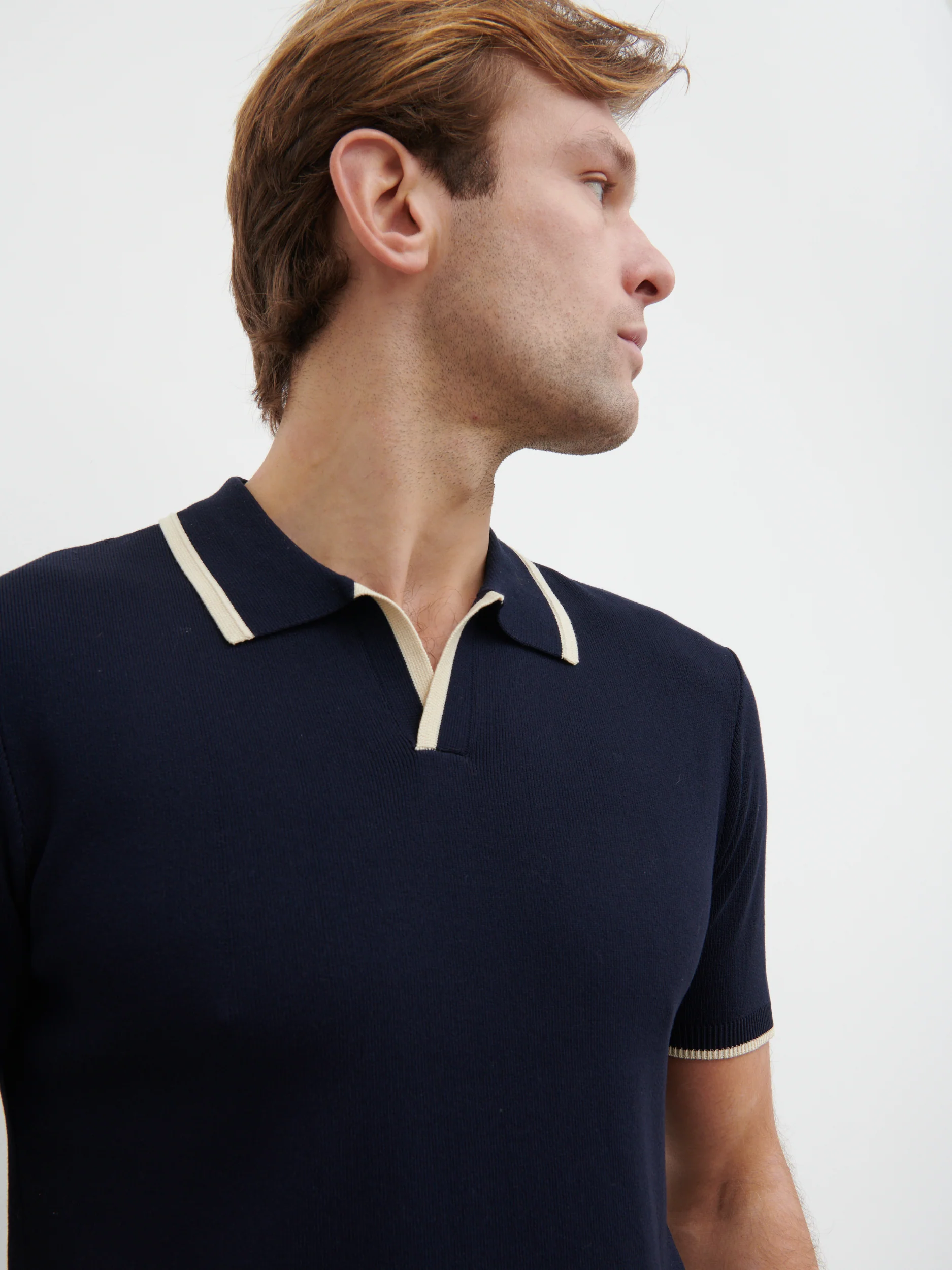 Sebastian Contrast Knit Polo - Navy and Cream - Image 4