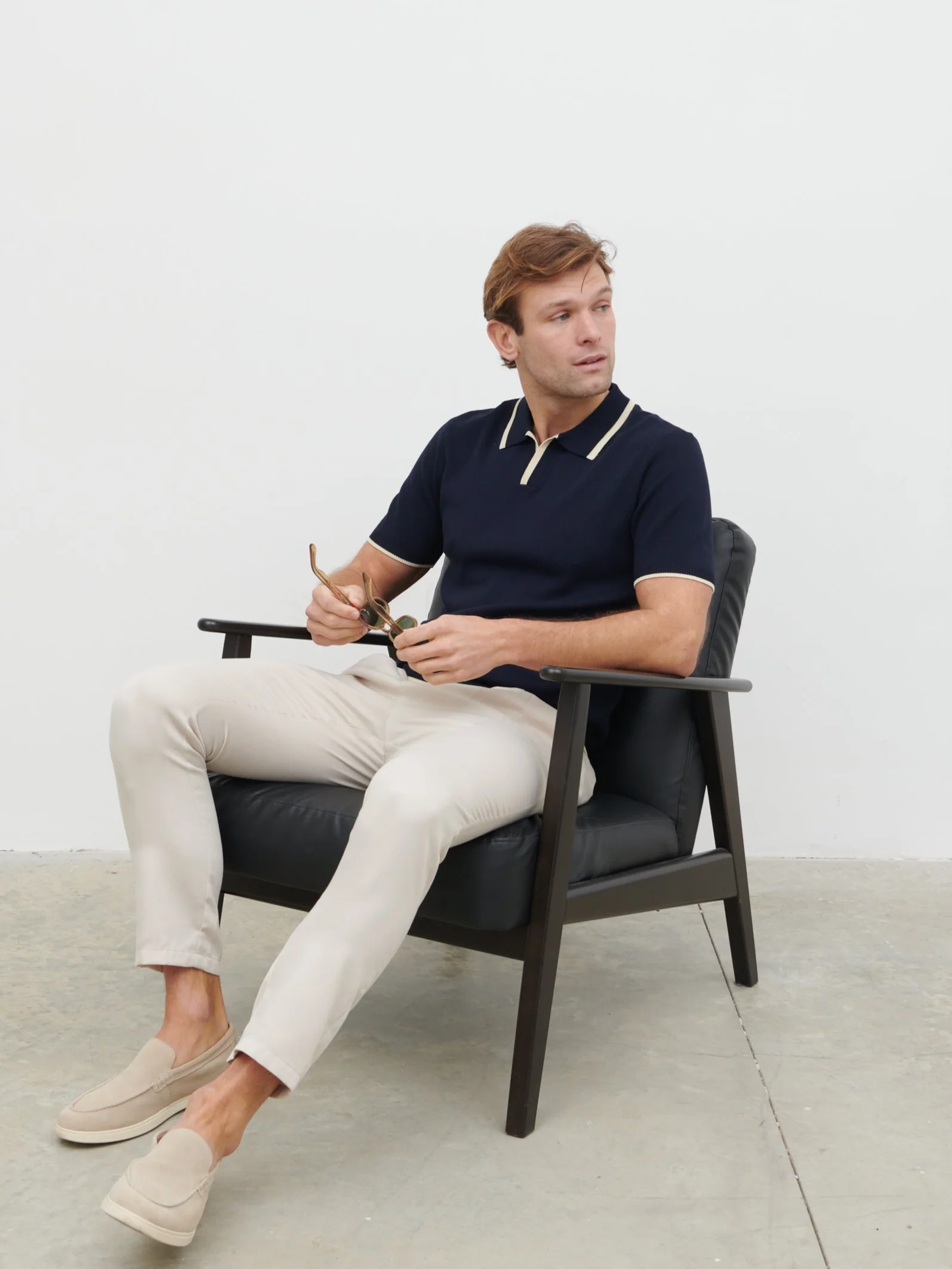 Sebastian Contrast Knit Polo - Navy and Cream - Image 5