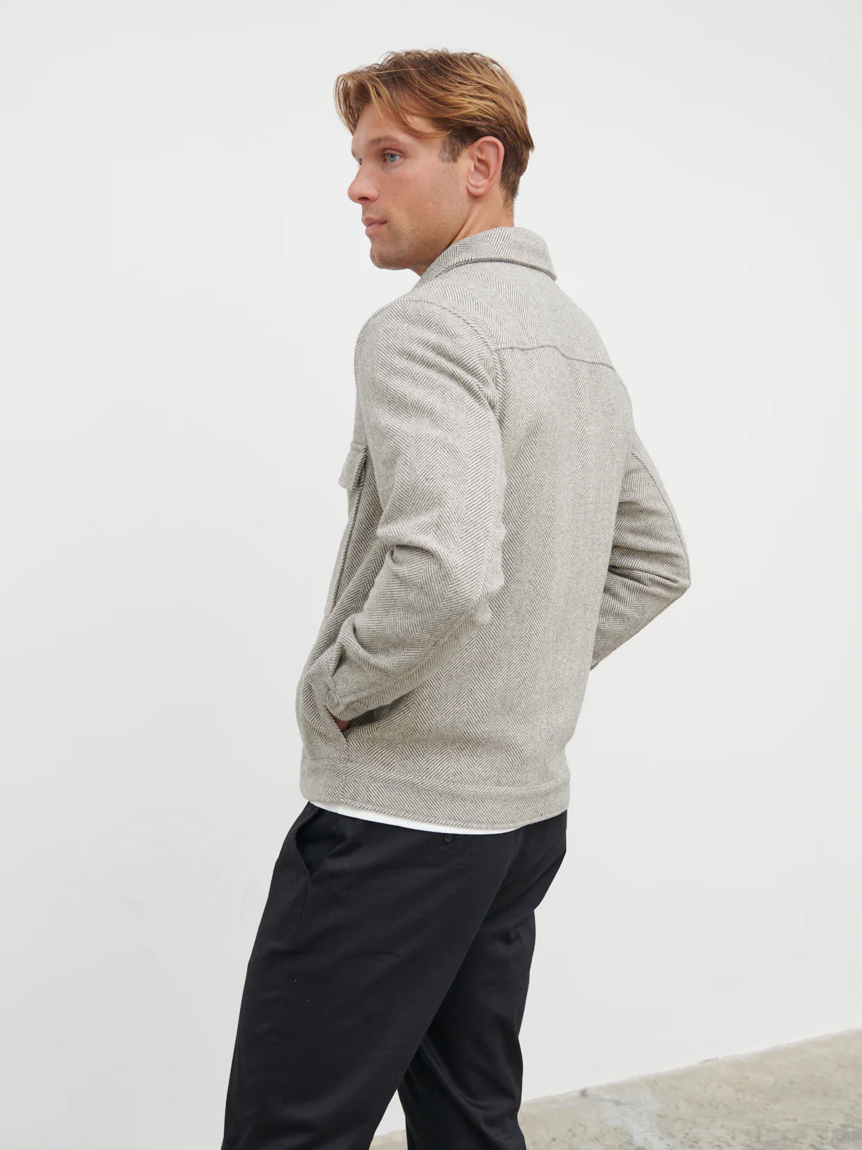 Spencer Herringbone Jacket - Grey and Cream - Image 3