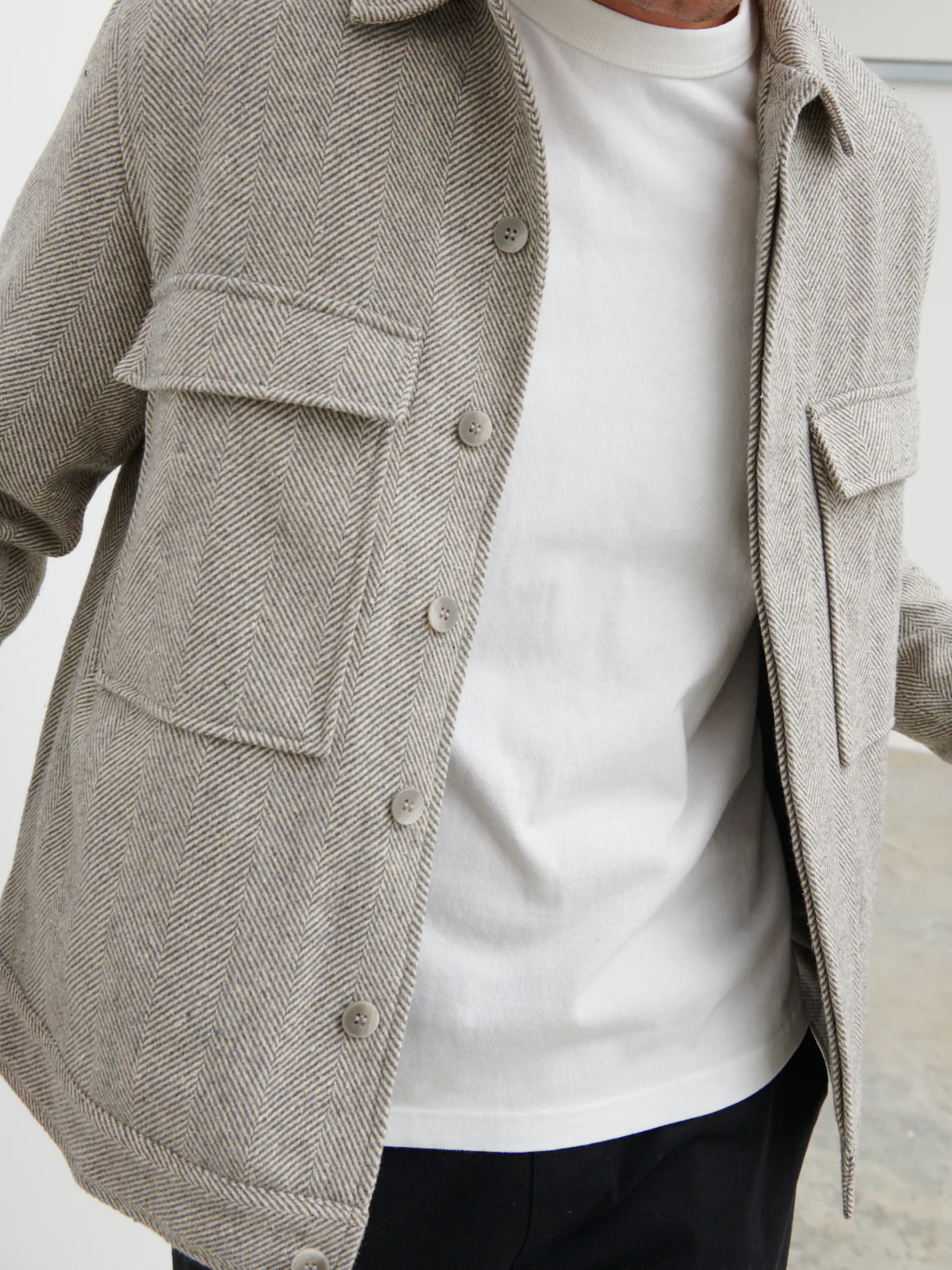 Spencer Herringbone Jacket - Grey and Cream - Image 5