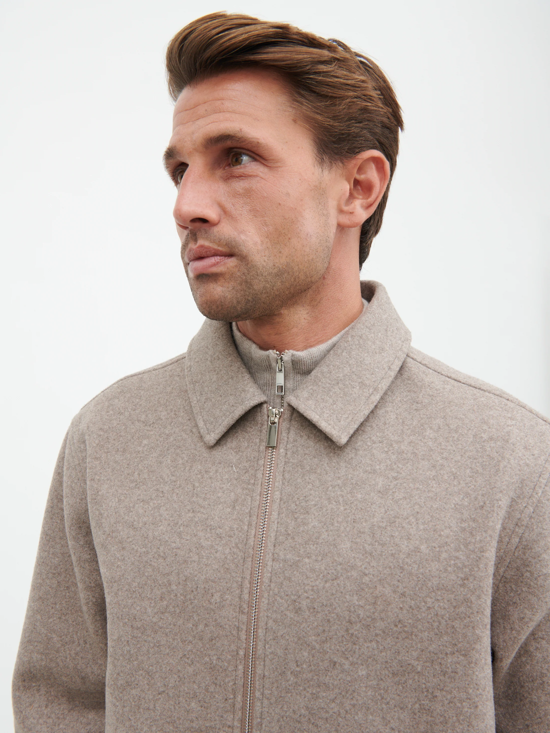 Stan Felted Zip Up Jacket - Beige Marl - Image 5
