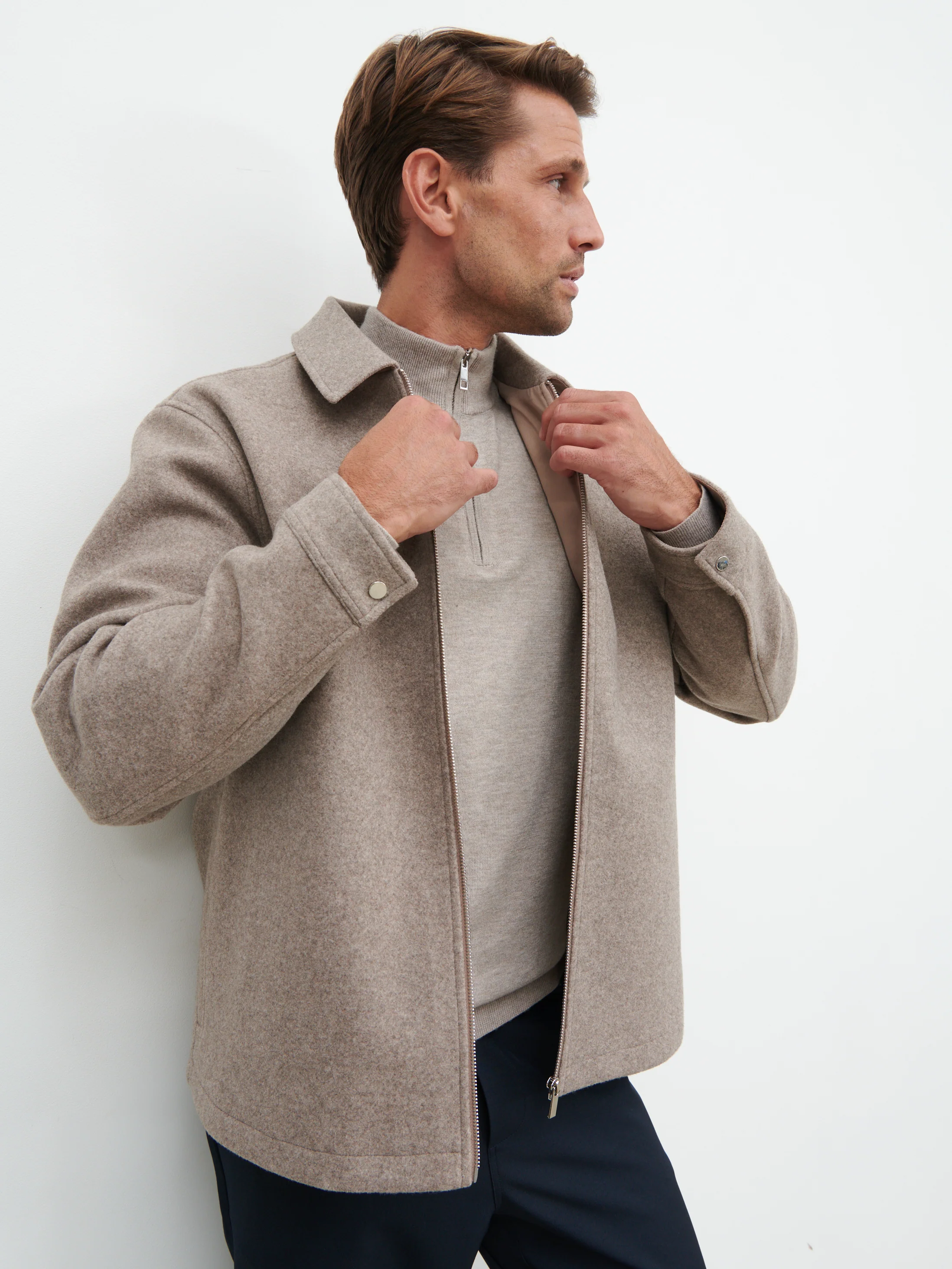 Stan Felted Zip Up Jacket - Beige Marl - Image 7