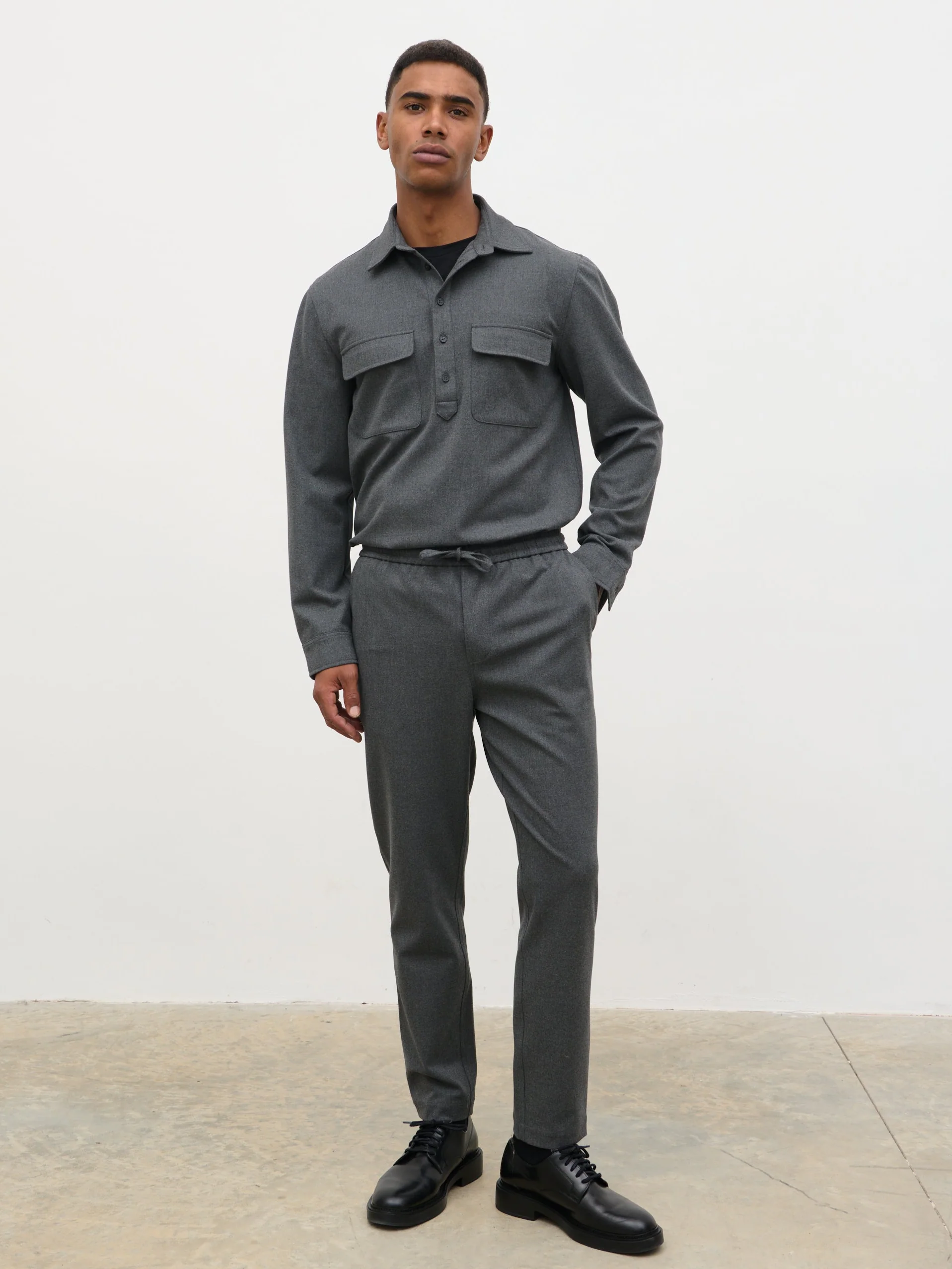 Theodore Half Placket Shirt - Charcoal - Image 3