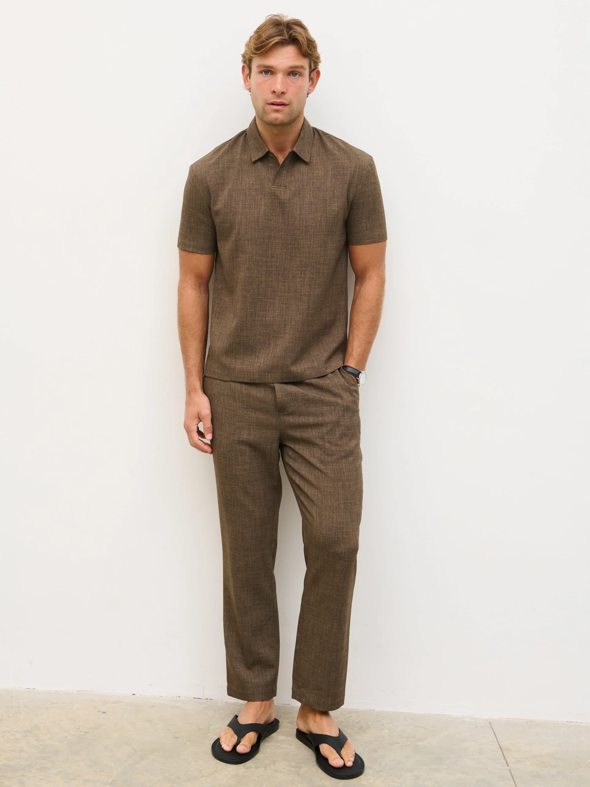 Thorley Textured Drawstring Trousers - Brown