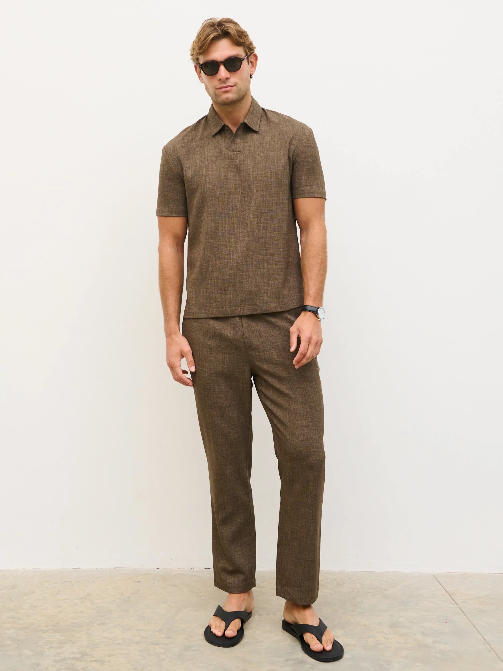 Thorley Textured Drawstring Trousers - Brown - Image 4