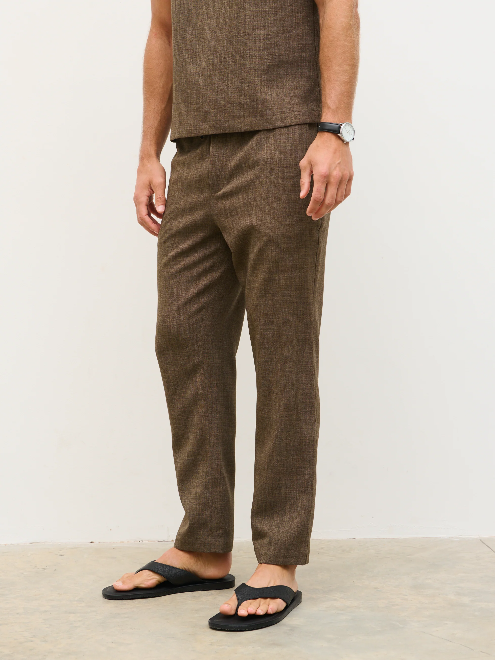 Thorley Textured Drawstring Trousers - Brown - Image 5