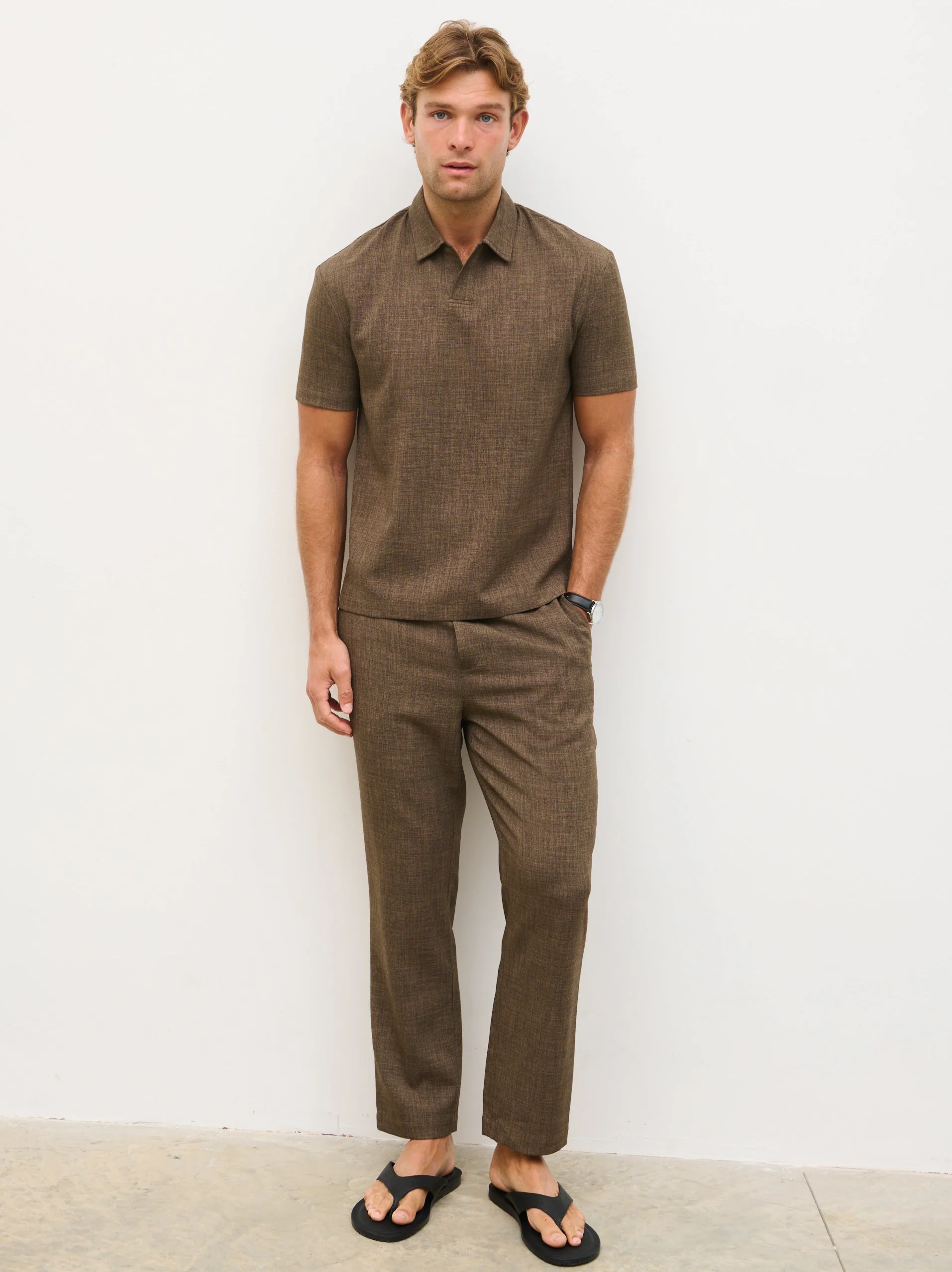 Thorley Textured Polo Top - Brown - Image 4