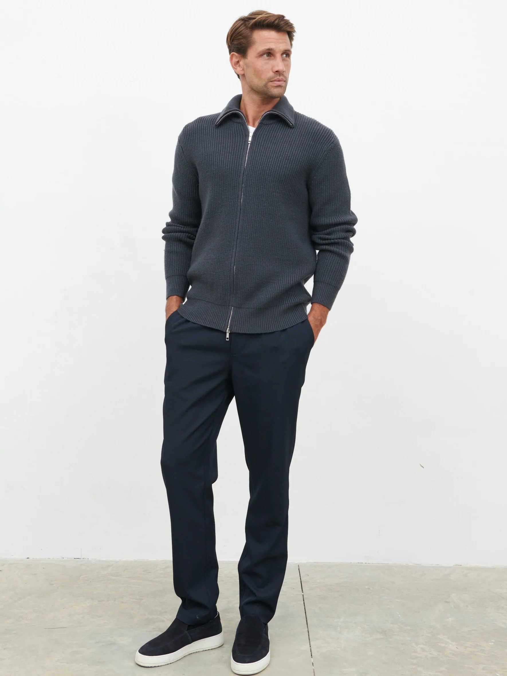 Tucker Double Zip Knit Jacket - Charcoal Blue