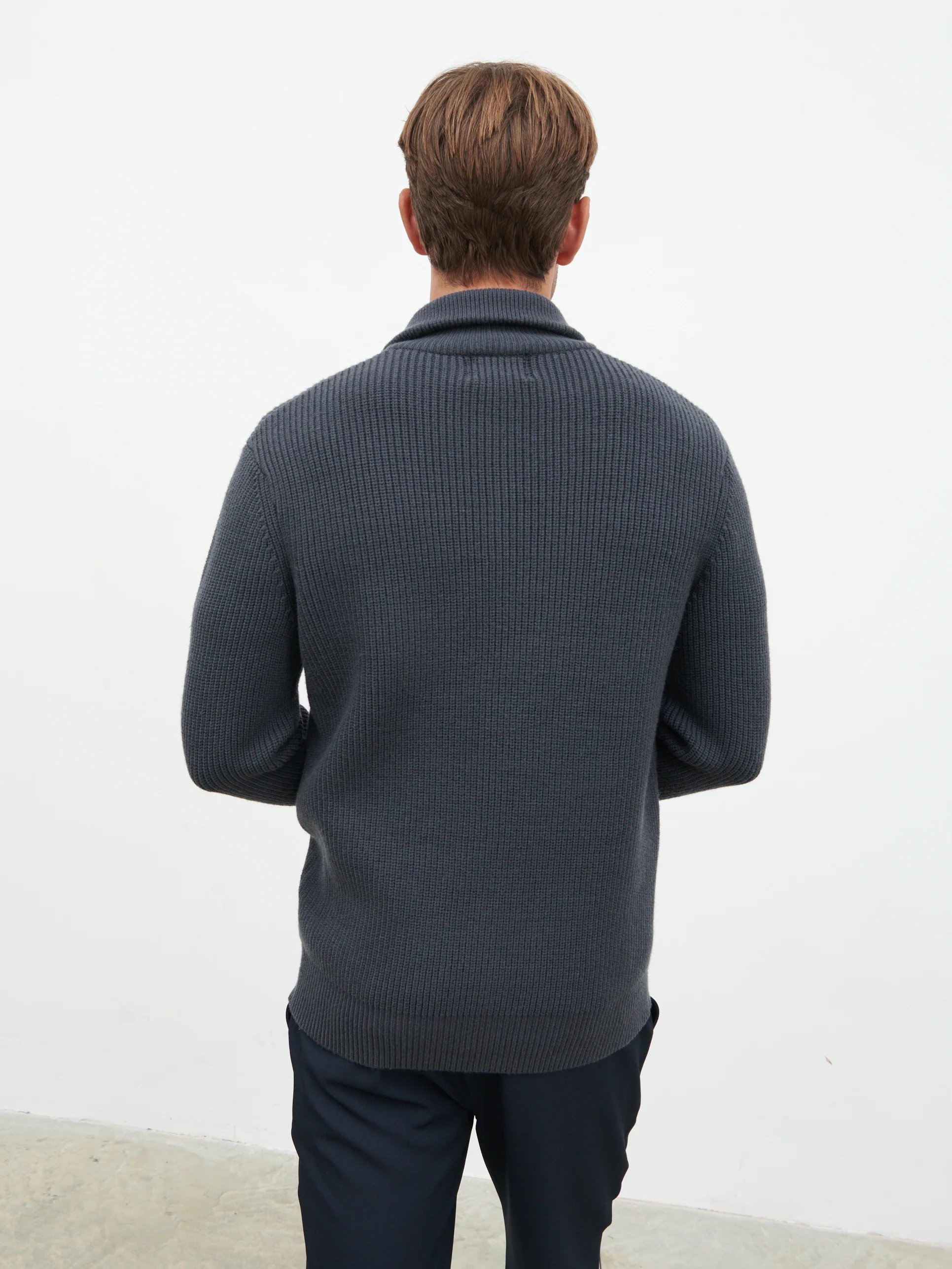 Tucker Double Zip Knit Jacket - Charcoal Blue - Image 8