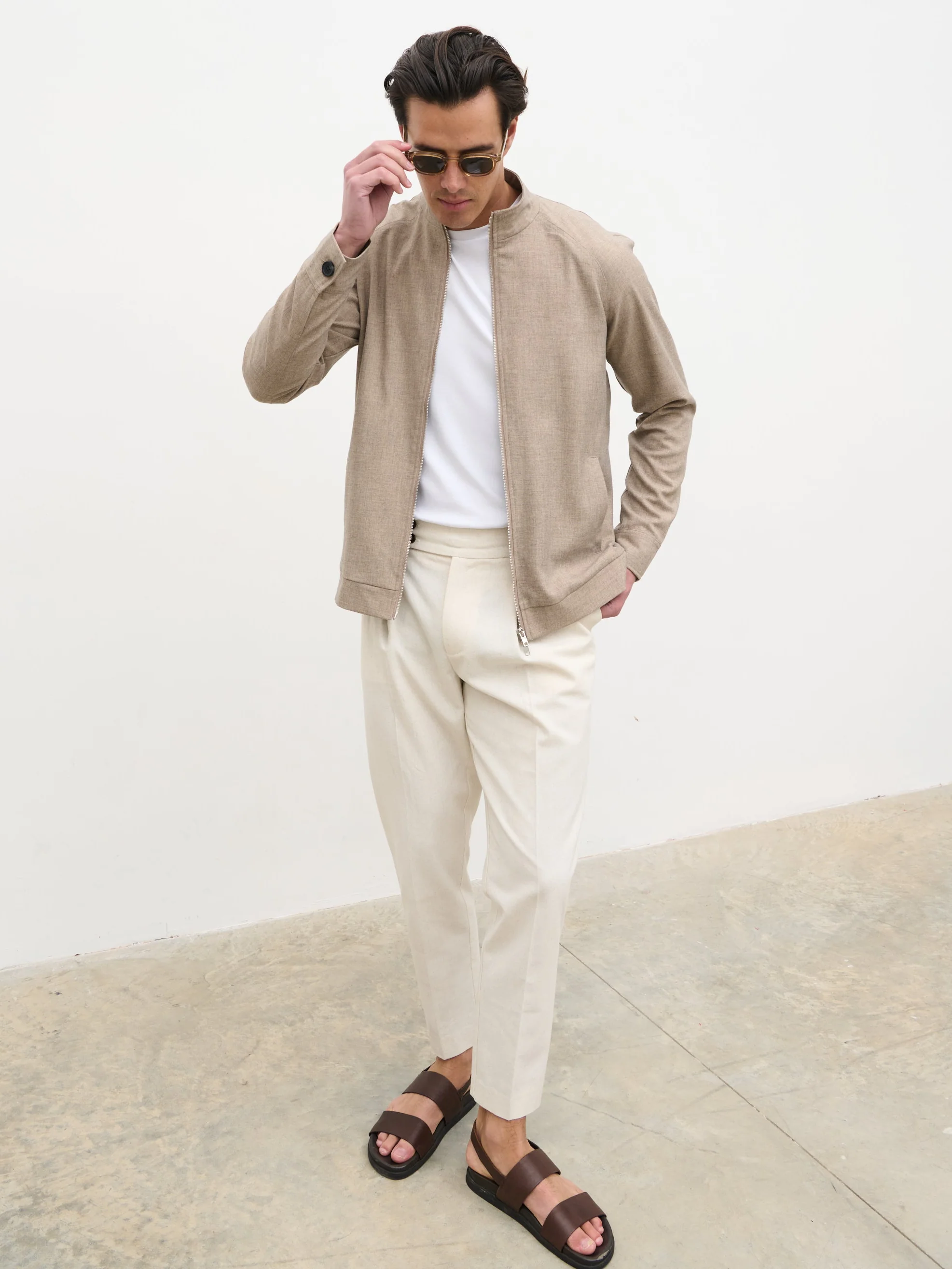 Vincent High Neck Zip Jacket - Beige Marl - Image 3