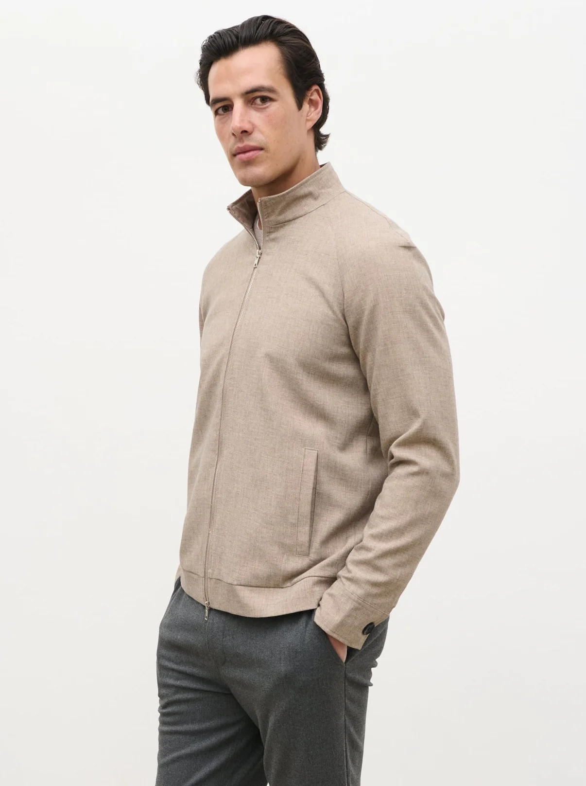 Vincent High Neck Zip Jacket - Beige Marl - Image 4