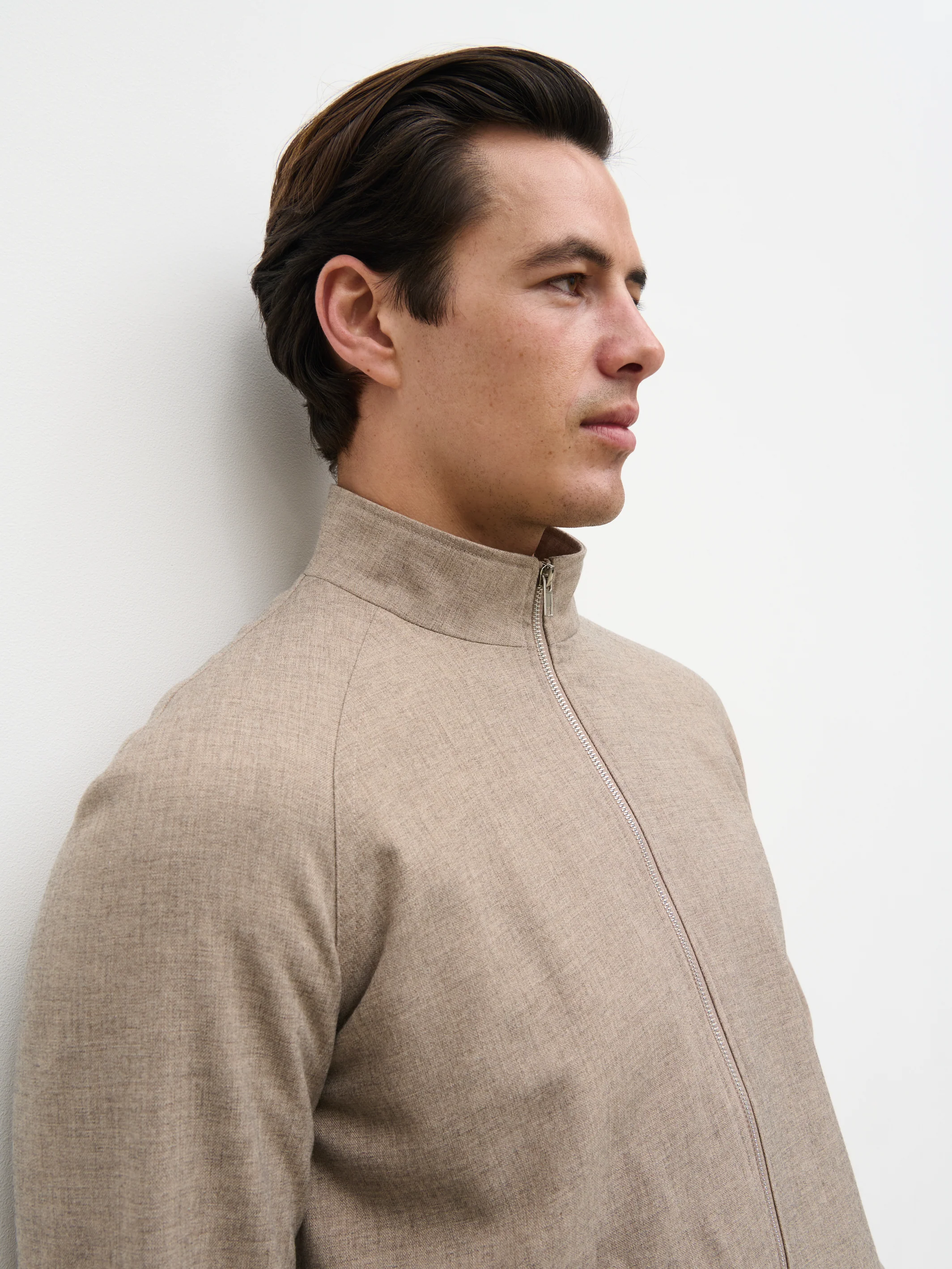 Vincent High Neck Zip Jacket - Beige Marl - Image 6