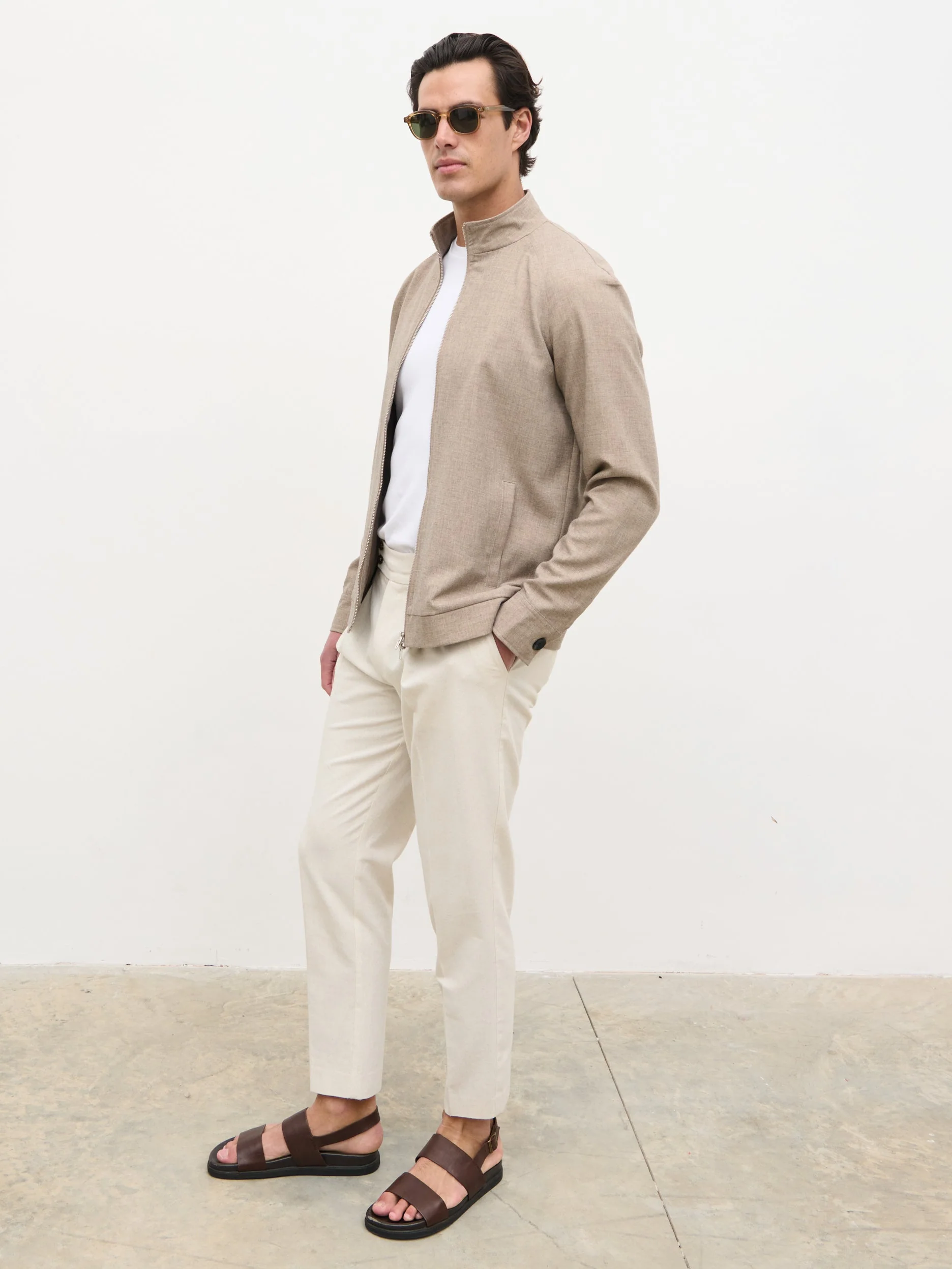 Vincent High Neck Zip Jacket - Beige Marl - Image 9