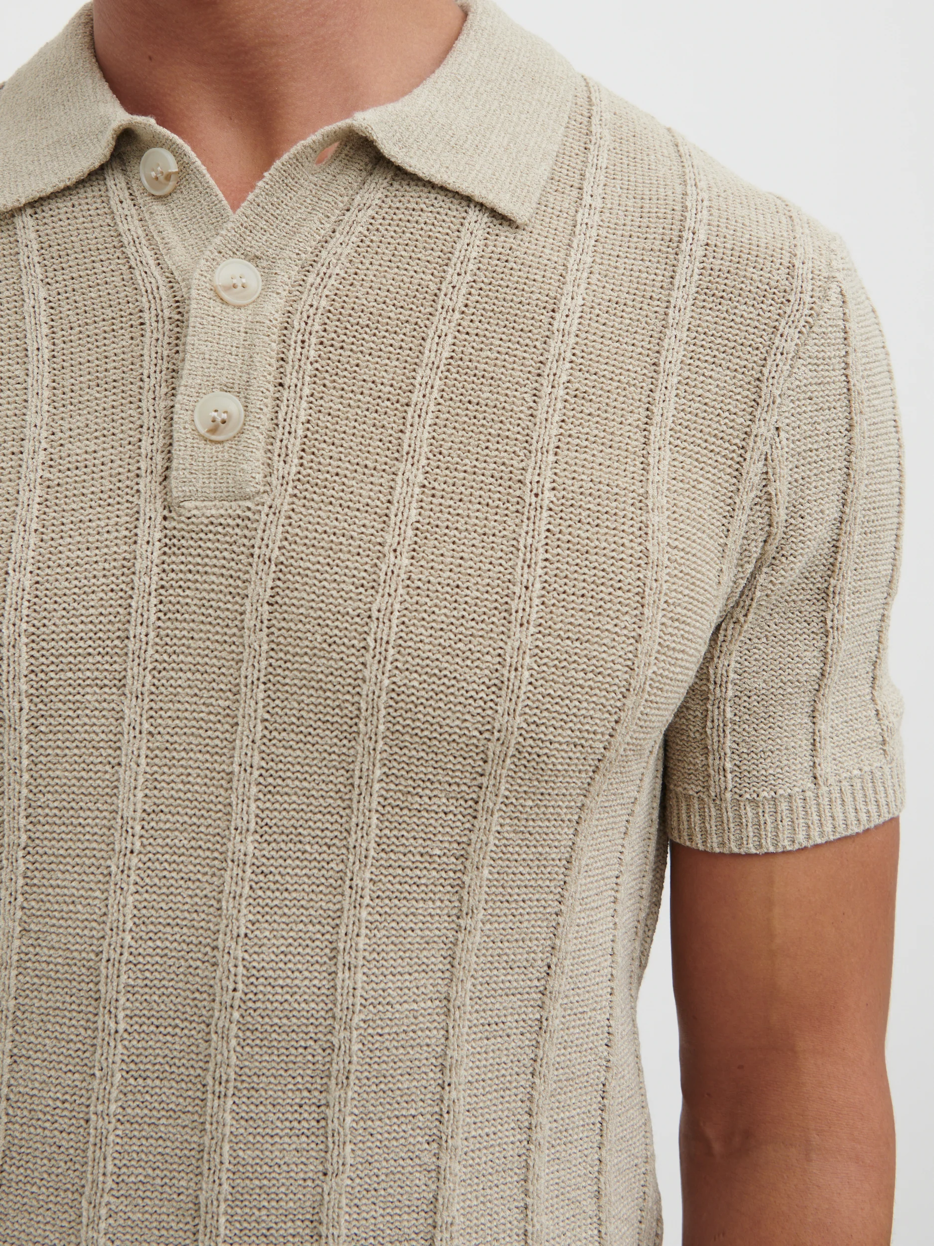 Wesley Fine Tape Stripe Knit Polo - Beige - Image 4