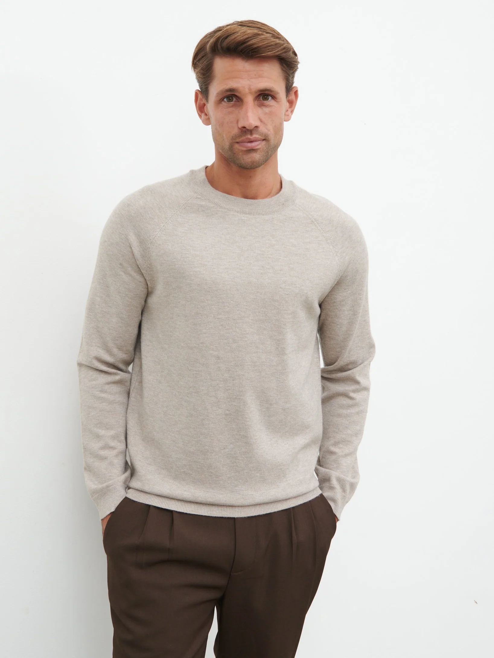 Wyatt Crew Neck Knit Jumper - Mushroom - Image 2